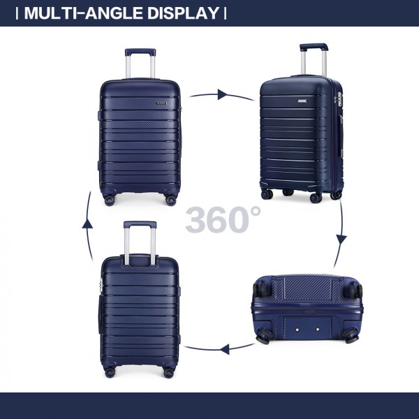 K2091L - Kono Multi Texture Hard Shell PP Suitcase 3 Pieces Set - Classic Collection - Navy